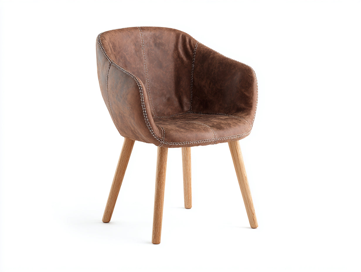 Silla de comedor tapizada 59x61x81 cm - marrón-madera - diseño envolvente con reposabrazos