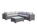 Sofás de exterior 260x260x75 cm - ratán gris y mesa con tablero de vidrio - diseño modular para jardín