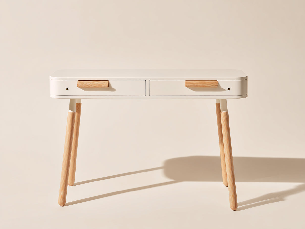 Mesas de oficina madera 120x55x76 cm - blanco crema-madera natural - diseño moderno con cajones