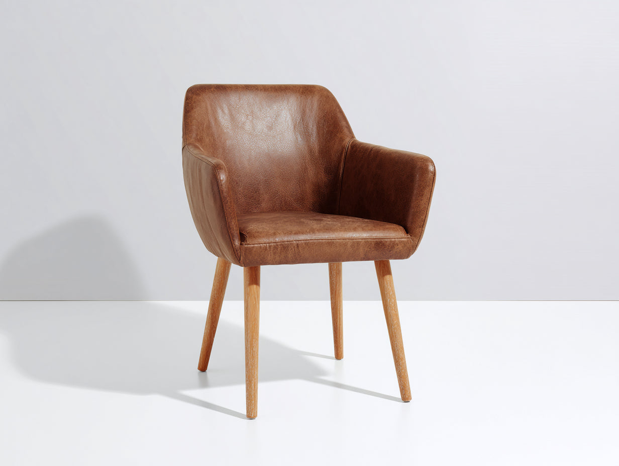 Sillas de comedor madera y cuero sintético 58x60x84 cm - Marrón - Estilo contemporáneo