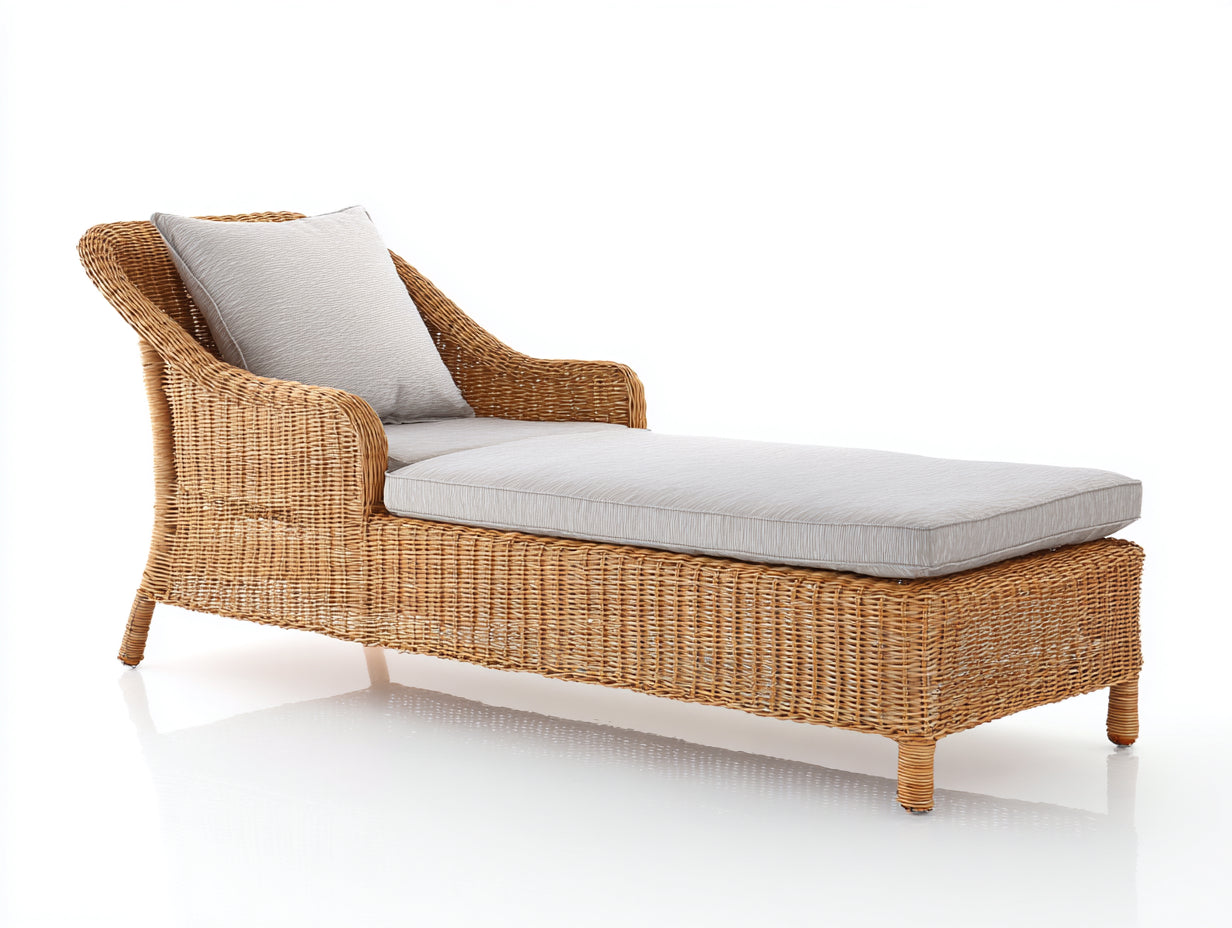 Tumbonas de jardín 180x68x85 cm - ratán natural y textil gris claro - diseño clásico para exterior