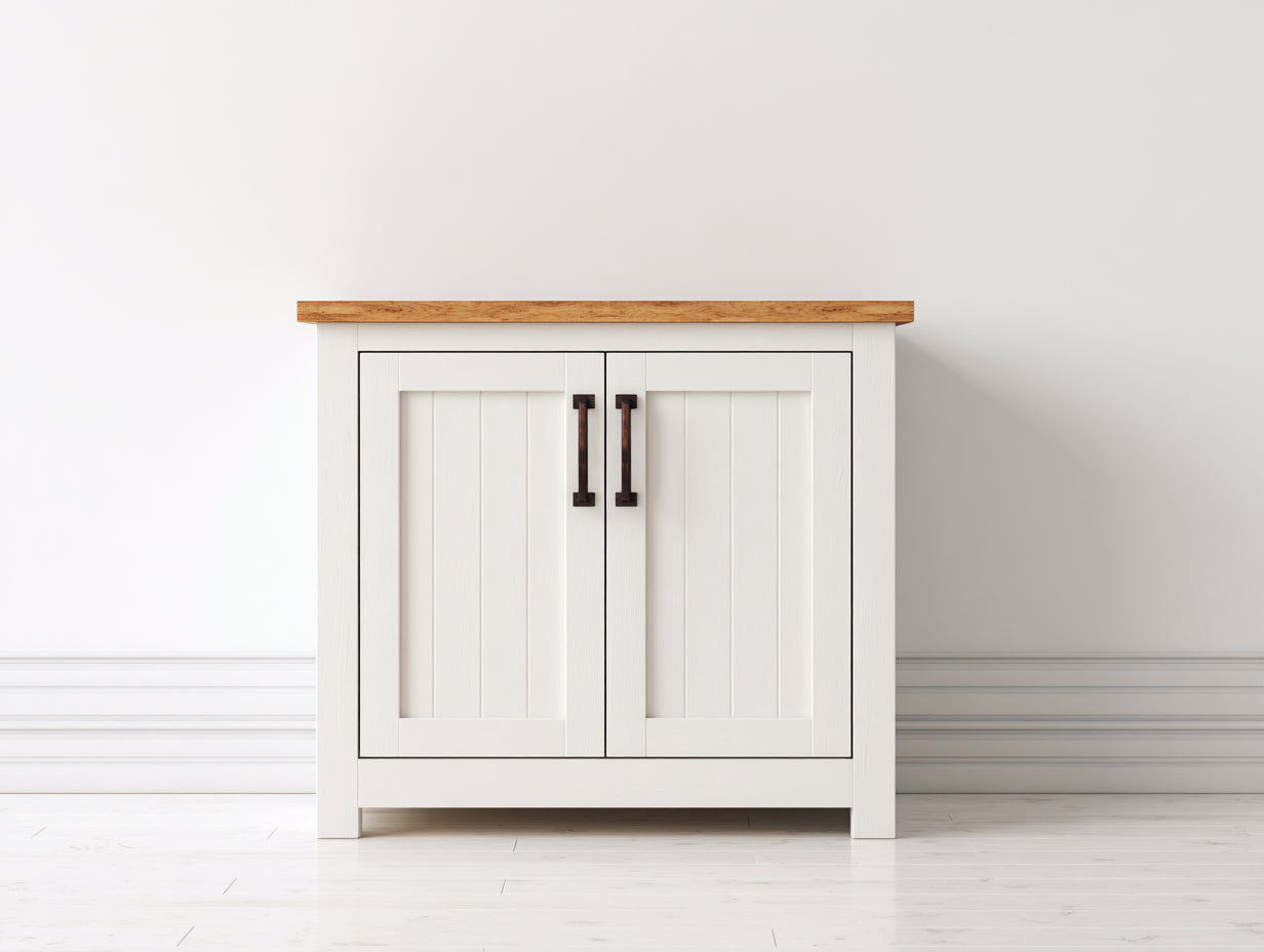 Aparador de madera con 2 puertas 110x42x90 cm - blanco y madera natural - estilo rústico para comedor