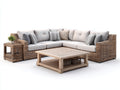 Sofás de exterior de ratán 285x285x74 cm - natural y beige para jardín - con mesa baja de madera