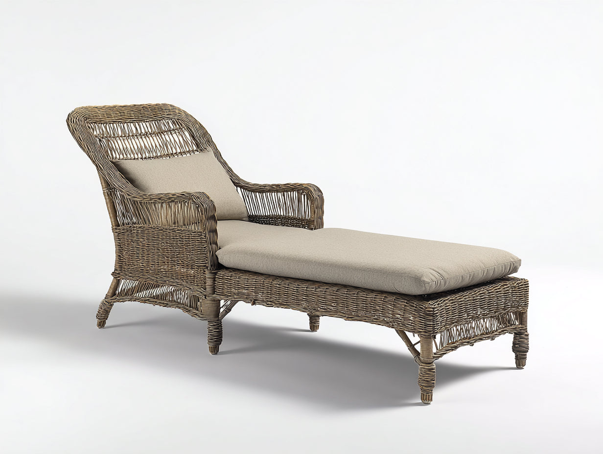 Tumbonas de jardín ratán y tela 188x76x98 cm - Marrón-Beige - Estilo clásico