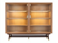 Estantería de madera con puertas de cristal 140x40x150 cm - madera natural - diseño moderno para salón