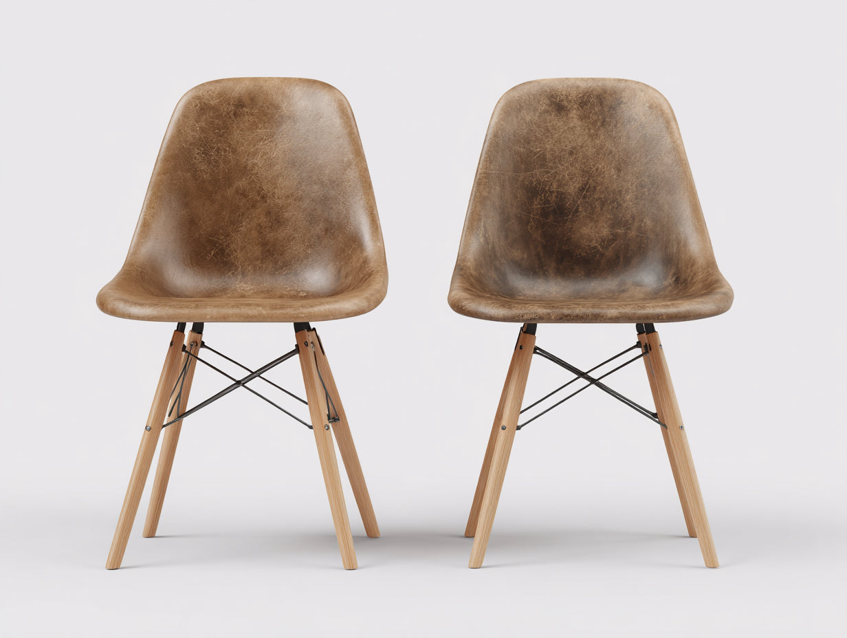 Sillas de comedor 48x52x82 cm de cuero sintético y madera - marrón - estilo vintage para comedor