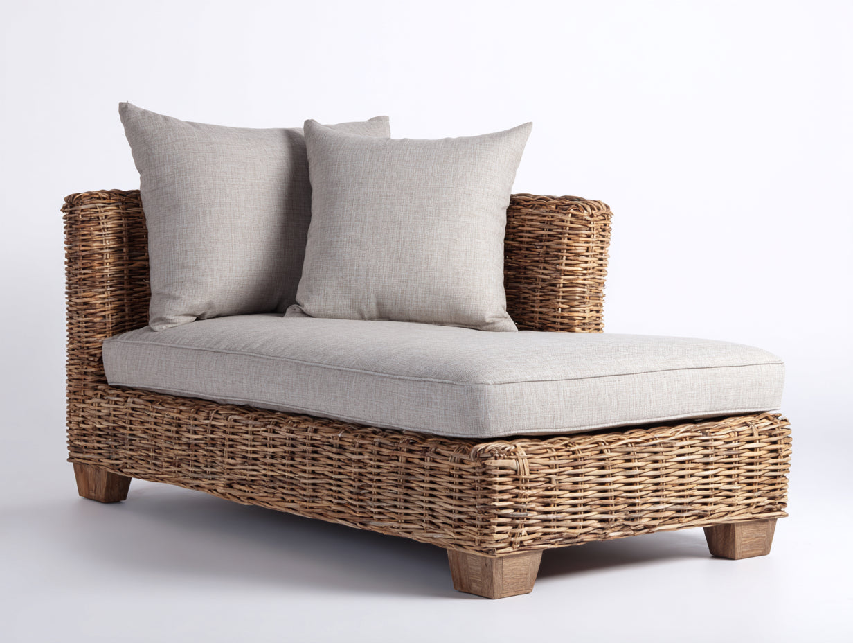 Tumbonas de jardín 185x82x78 cm de ratán y madera - marrón-beige - estilo rústico para jardín