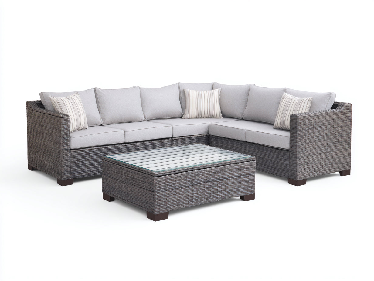 Sofás de exterior 260x260x78 cm de ratán y cristal - gris - estilo moderno con mesa