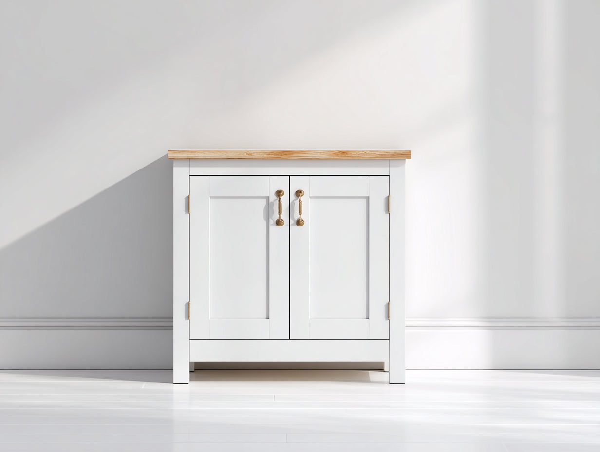 Aparadores 90x40x85 cm de madera - blanco-marrón - estilo rústico con 2 puertas