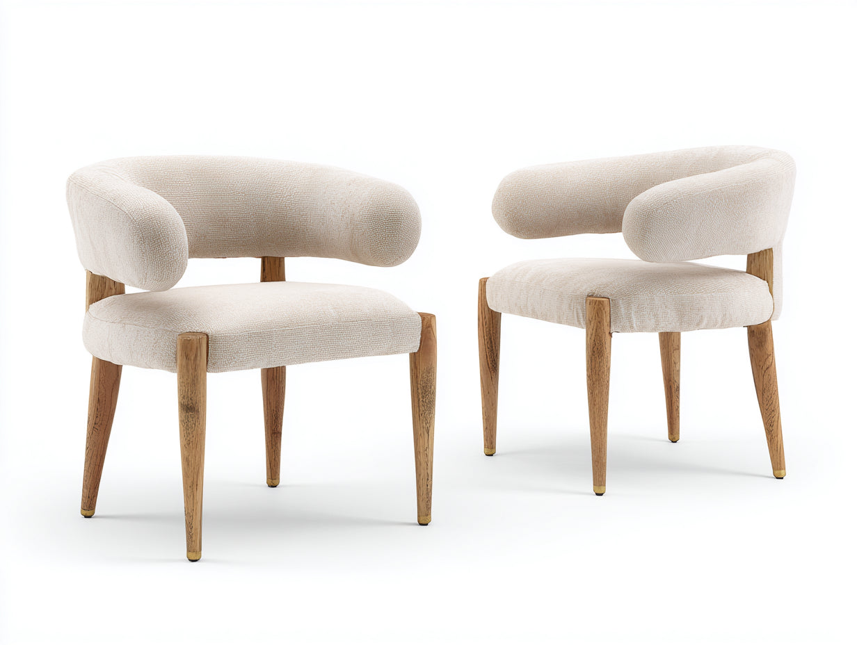 Sillas de comedor 58x56x78 cm - tapizado beige y patas de madera natural - diseño moderno para comedor