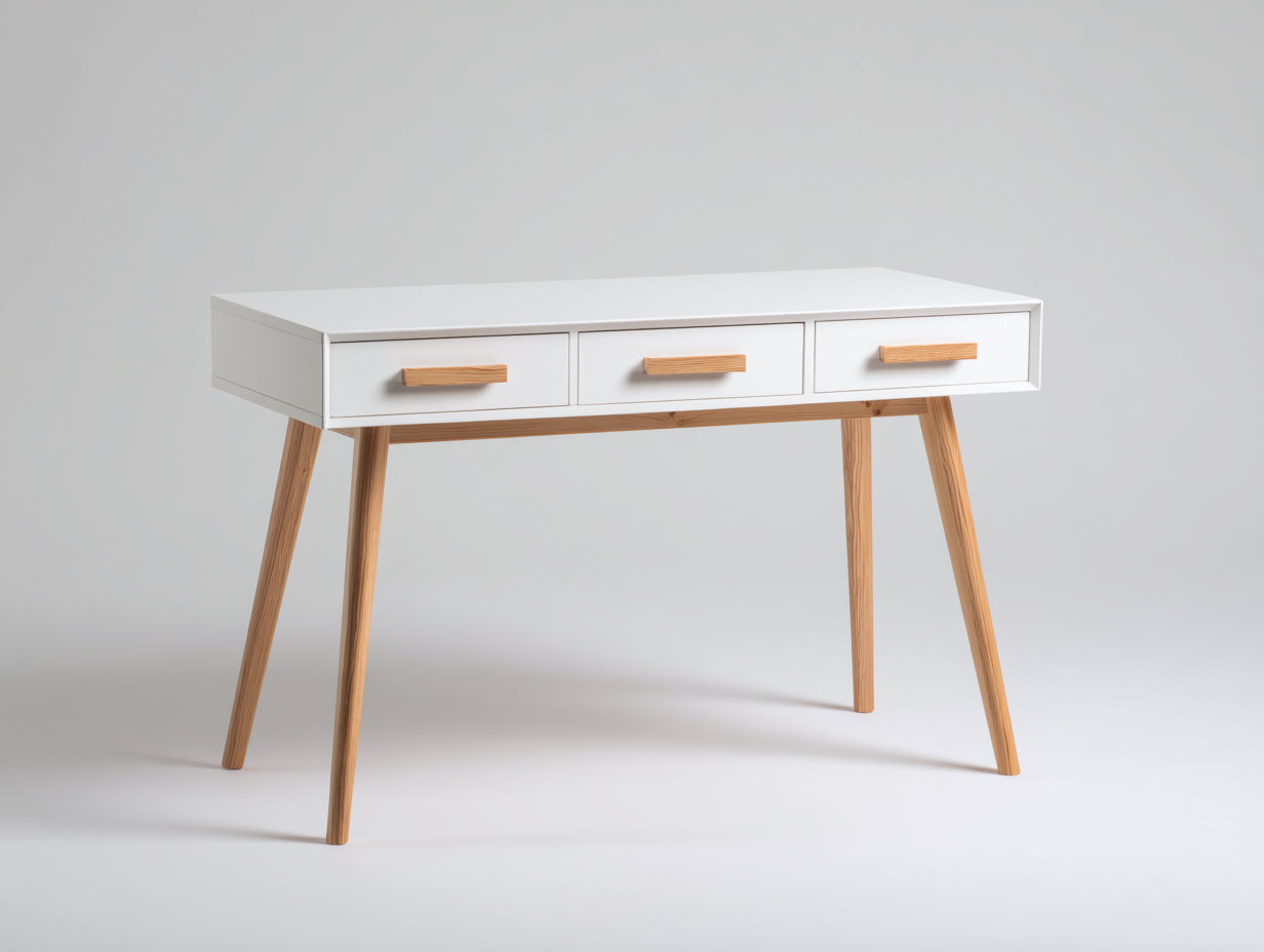Mesas de oficina 120x55x78 cm - tablero blanco y patas de madera natural - diseño moderno para despacho