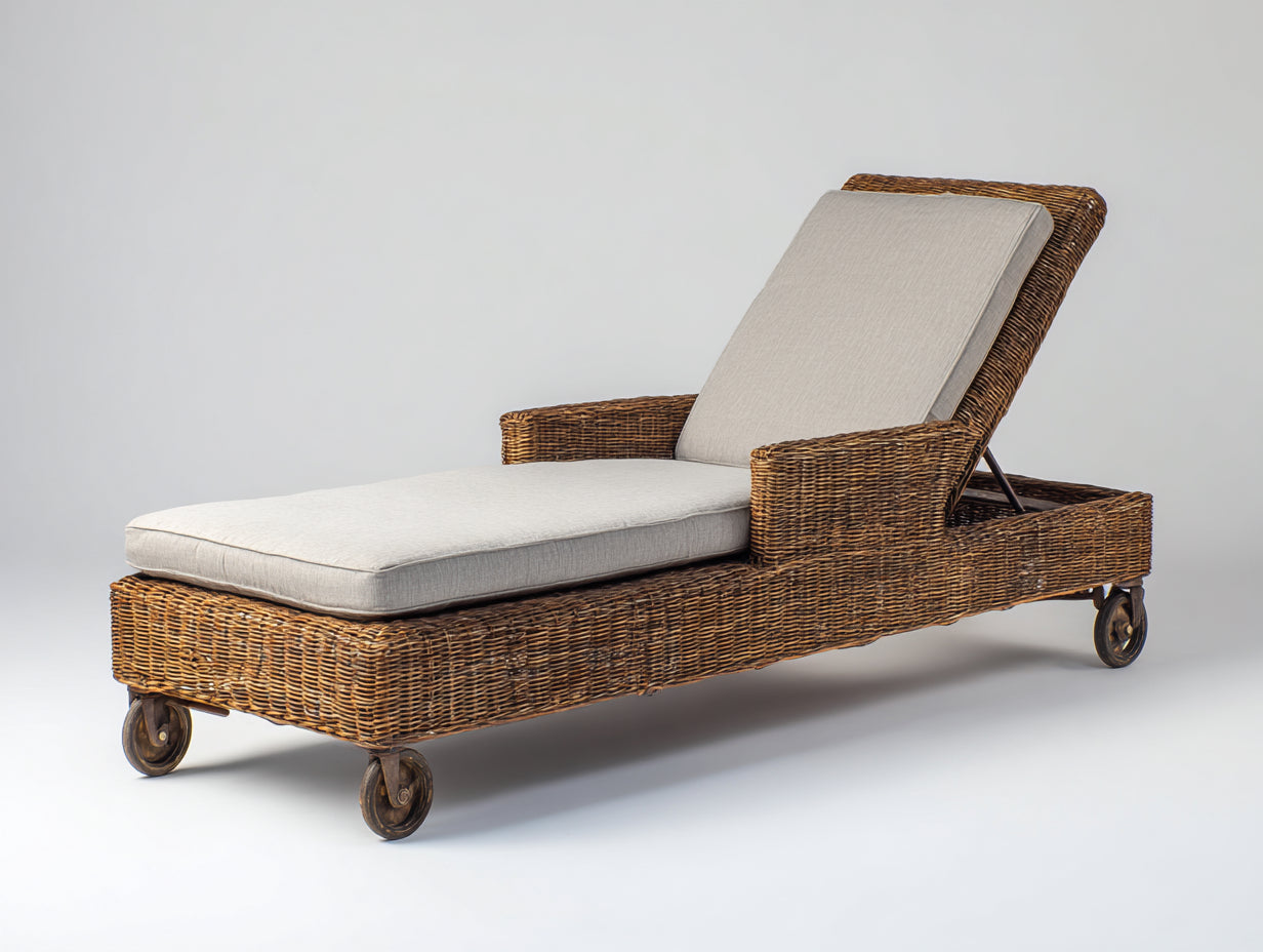 Tumbonas de jardín ratán y tela 195x72x88 cm - Marrón-Beige - Estilo natural