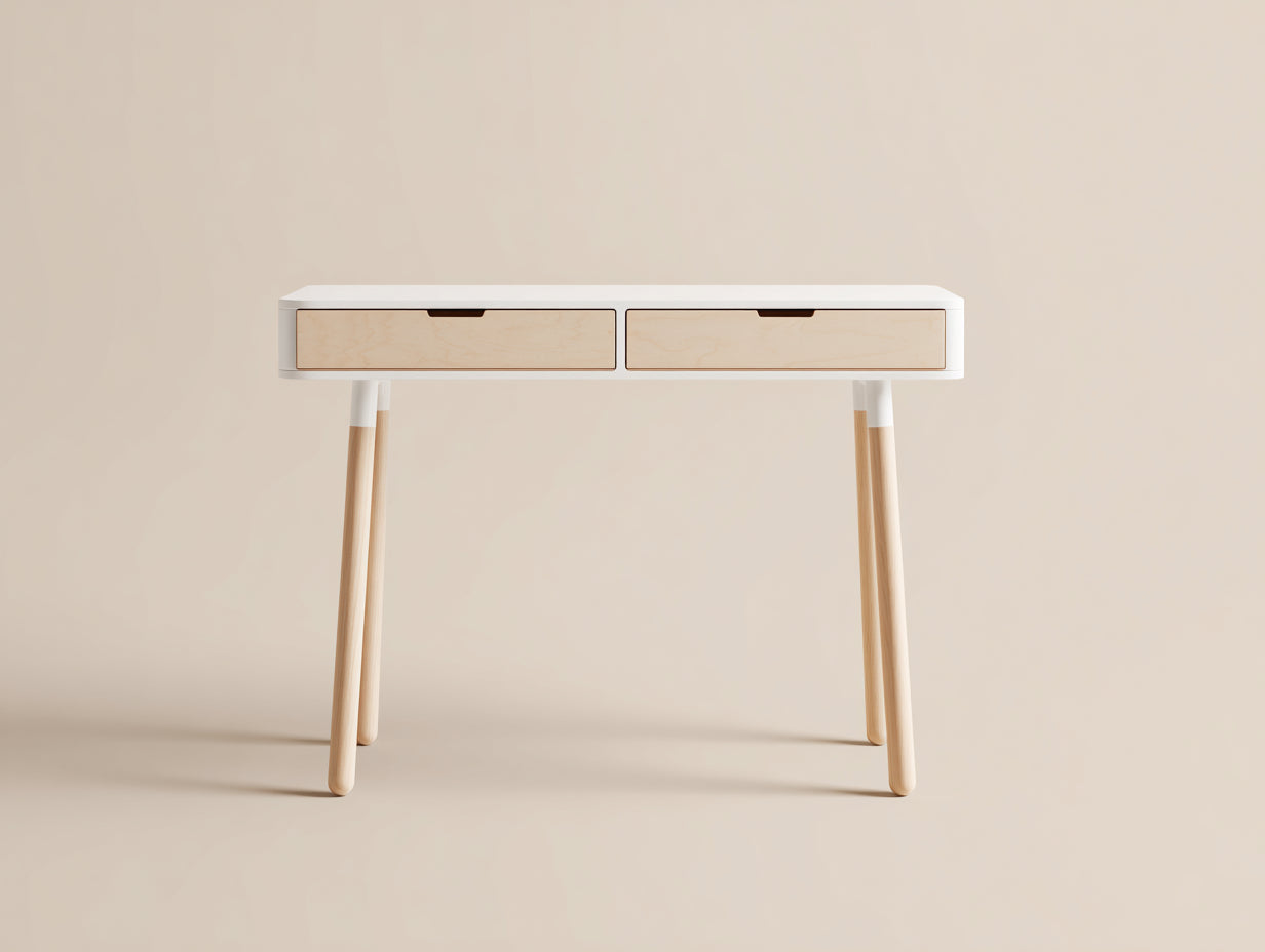 Mesas de oficina 120x55x78 cm de madera - blanco-marrón - estilo nórdico con 2 cajones