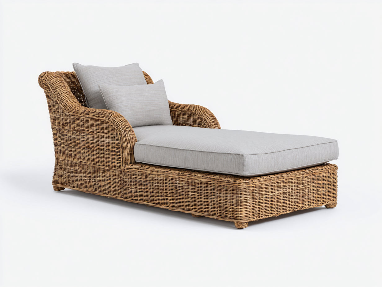 Tumbonas de jardín de ratán 188x76x82 cm - natural y beige para exterior - con reposabrazos
