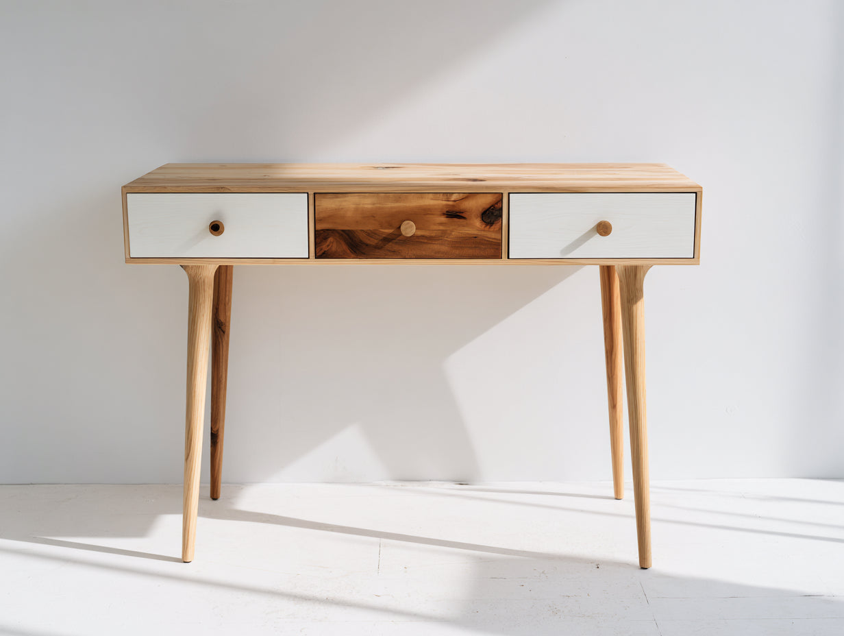 Mesas de oficina 120x45x78 cm - madera natural y cajones blancos - diseño moderno para despacho