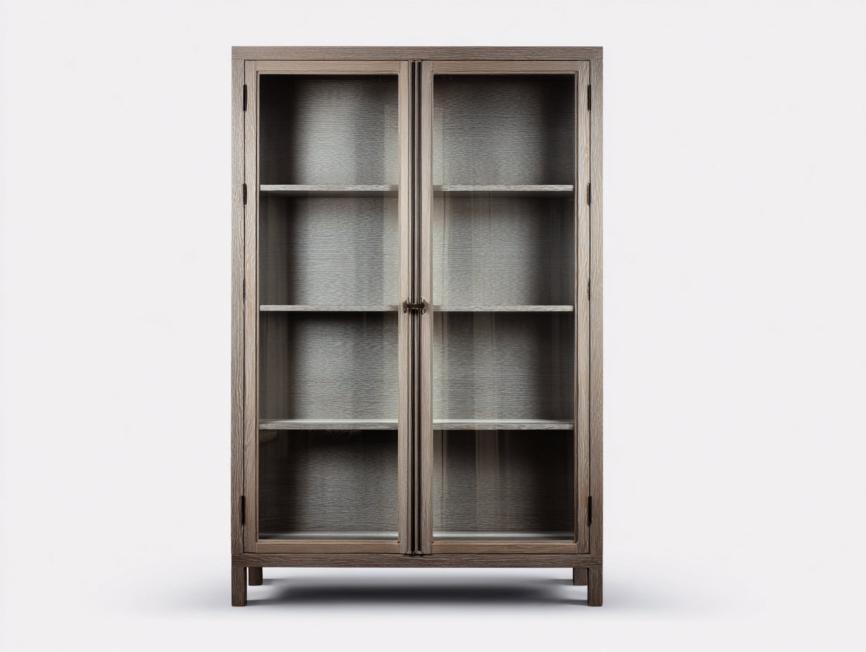 Estanterías 90x38x160 cm - madera gris marrón y puertas de vidrio - diseño rústico para salón