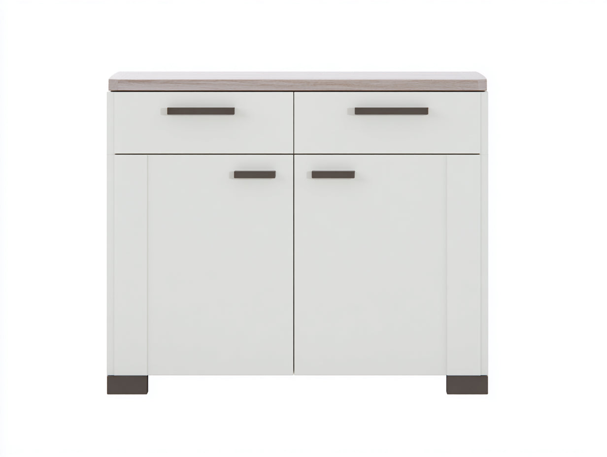 Aparadores 100x38x95 cm - madera blanca y sobre natural con 2 cajones - diseño moderno para salón