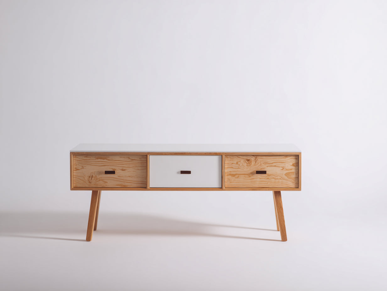 Mesas de oficina de madera con 3 cajones 125x48x76 cm - blanco y madera natural - diseño nórdico para oficina