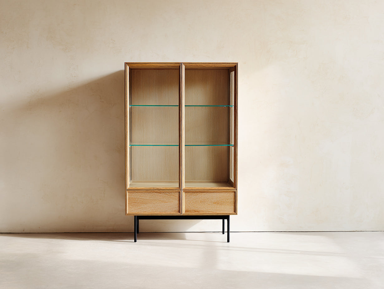Estanterías 90x40x180 cm de madera y cristal - marrón-negro - estilo moderno con 2 cajones