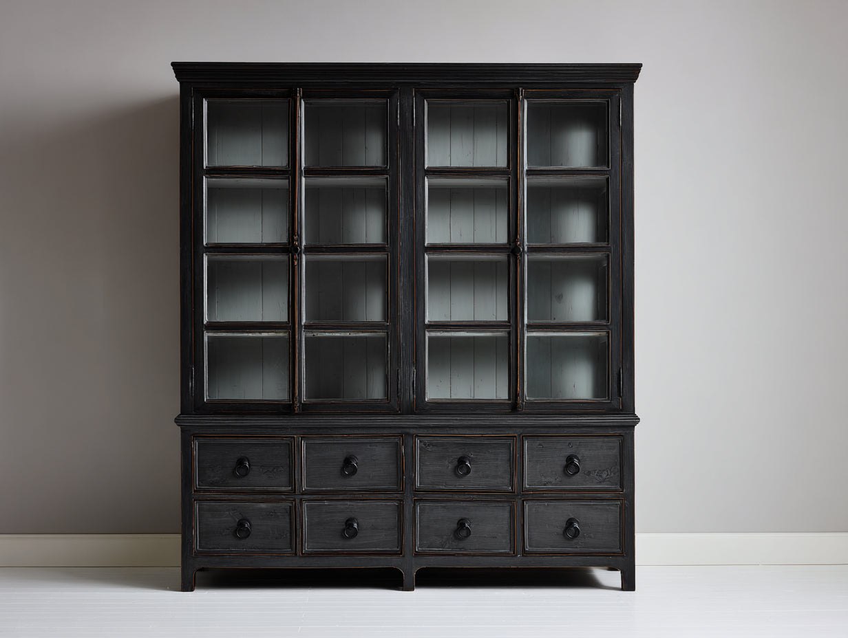 Estanterías madera y vidrio 150x45x200 cm - Negro - Estilo clásico